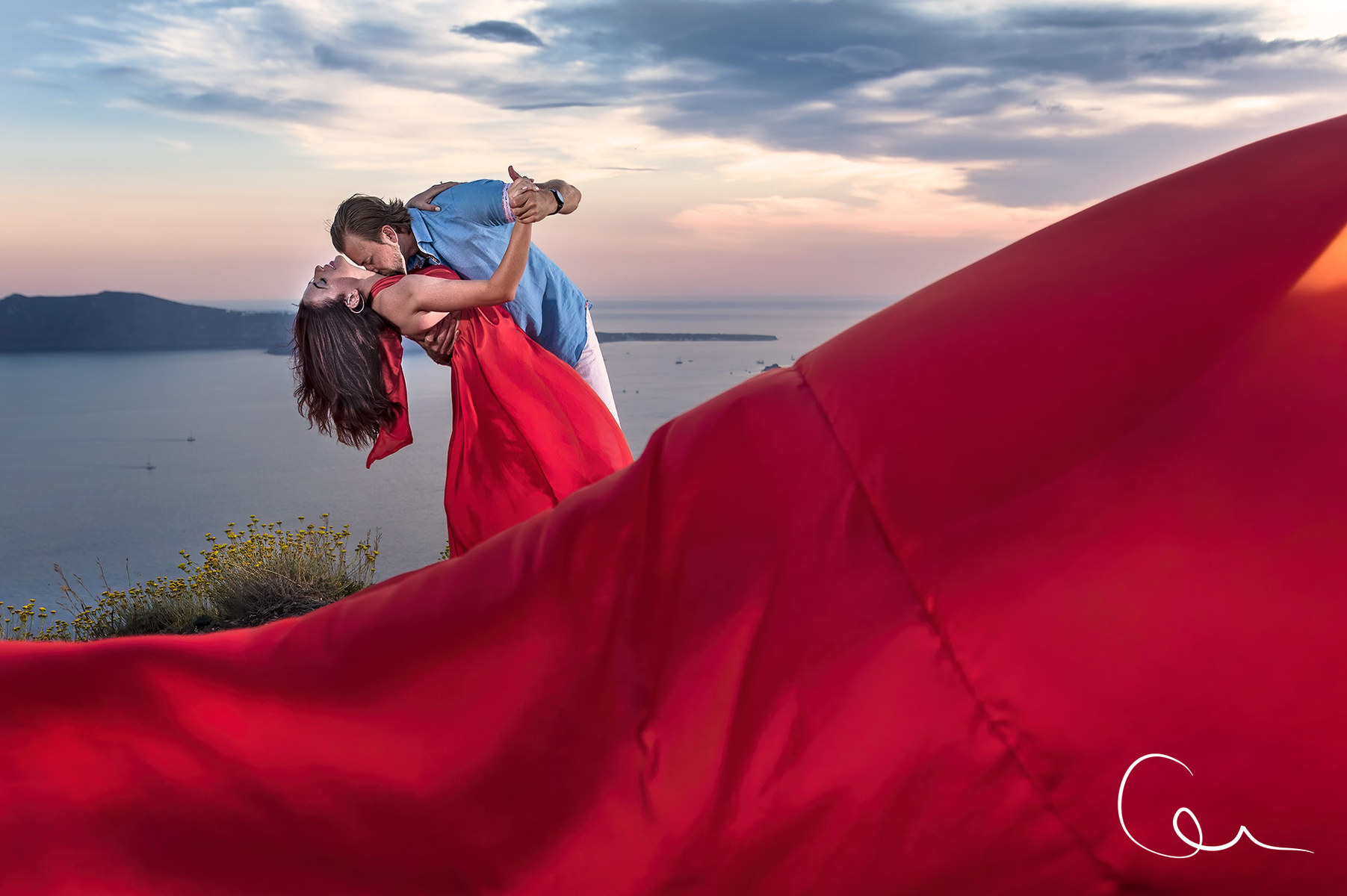 red dress photography Santorini