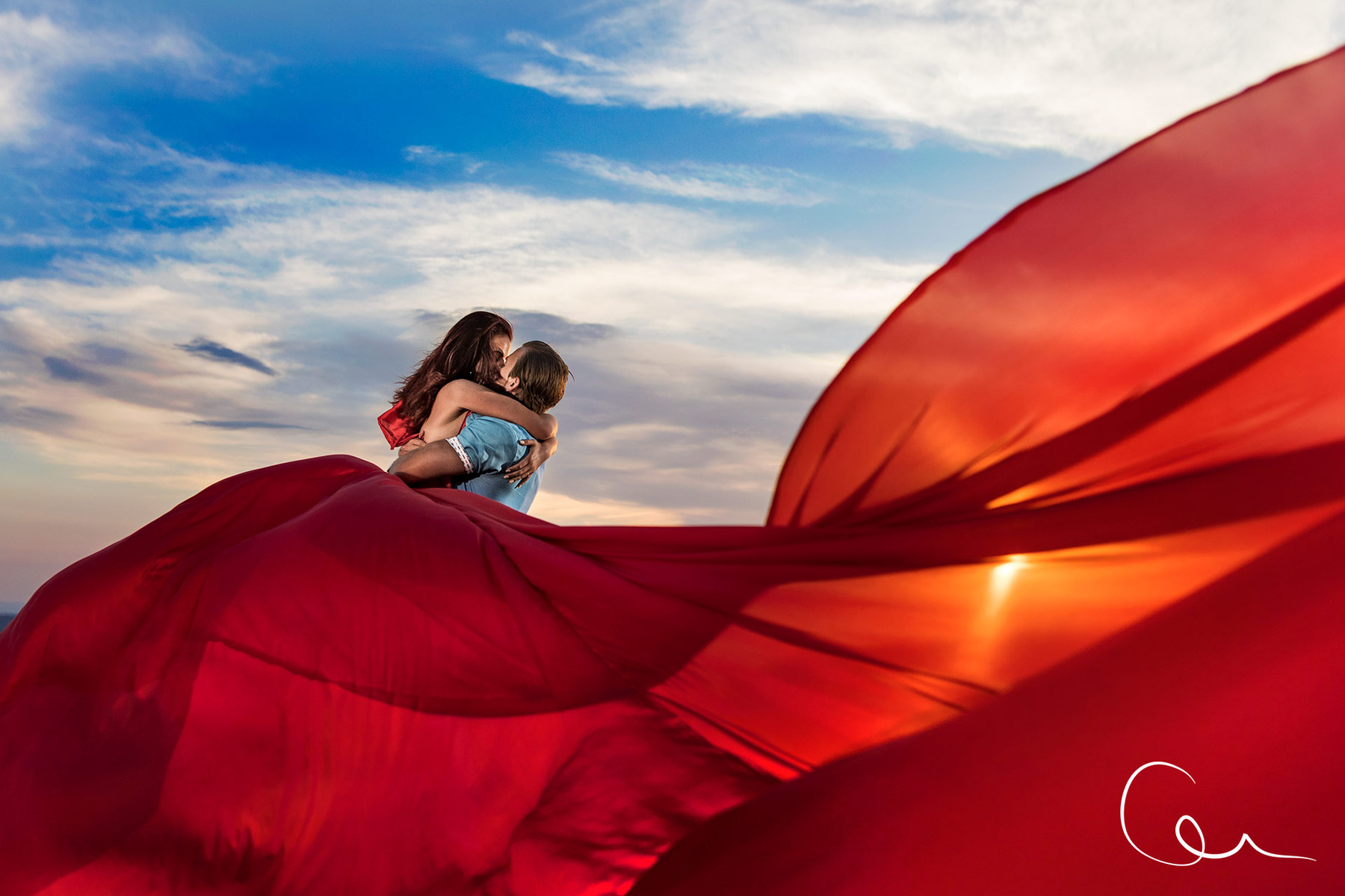 red dress photography Santorini