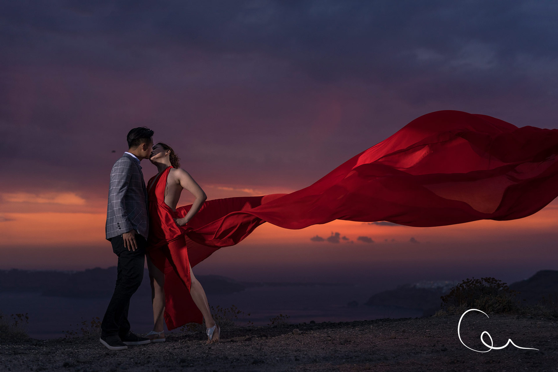 red dress photography Santorini