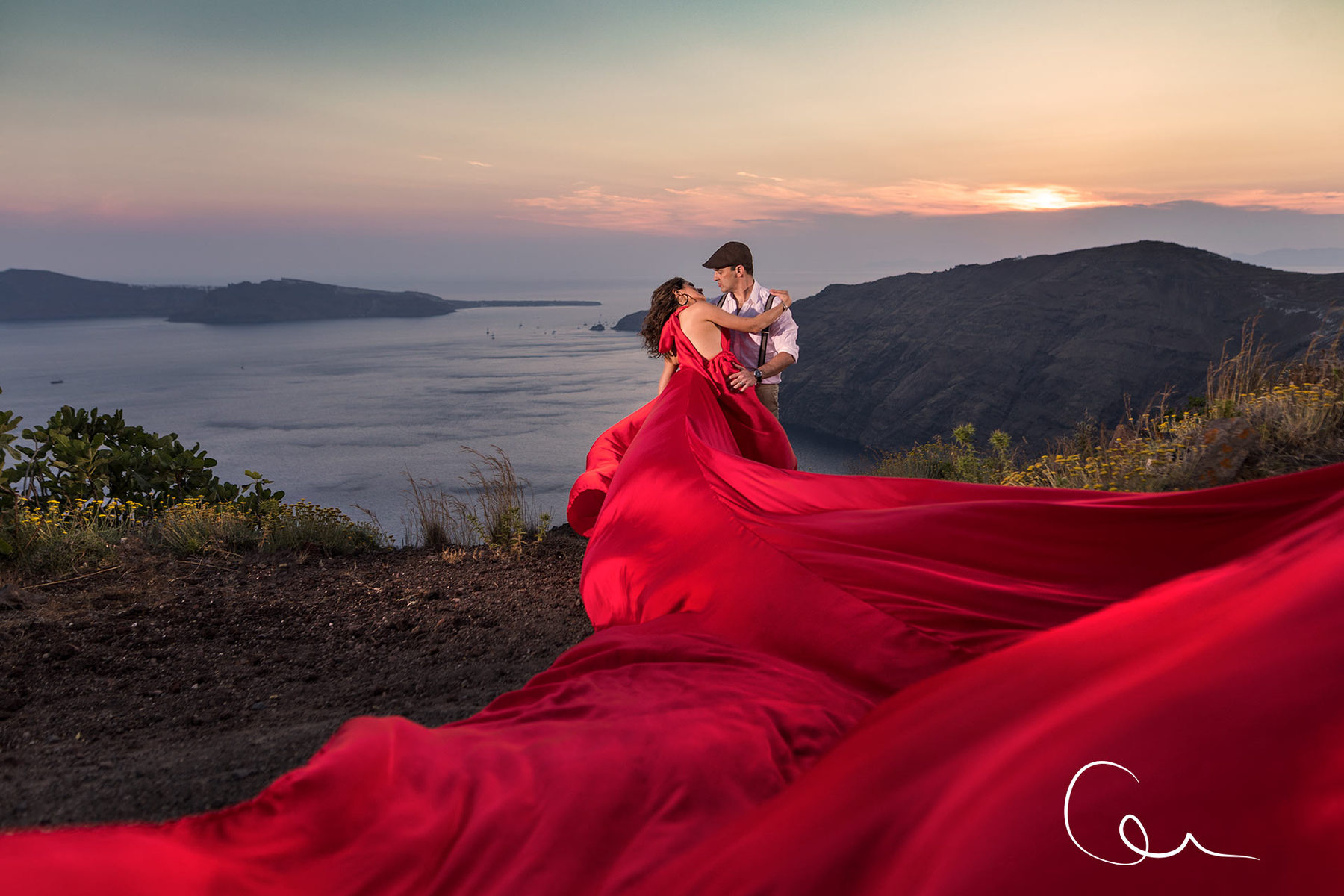 red dress photography Santorini